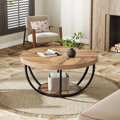 Table basse ronde bois et metal noir
