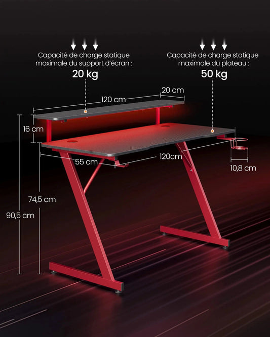 Bureau de gamer petit espace rouge et noir