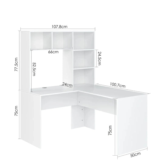 Bureau angle blanc avec étagère