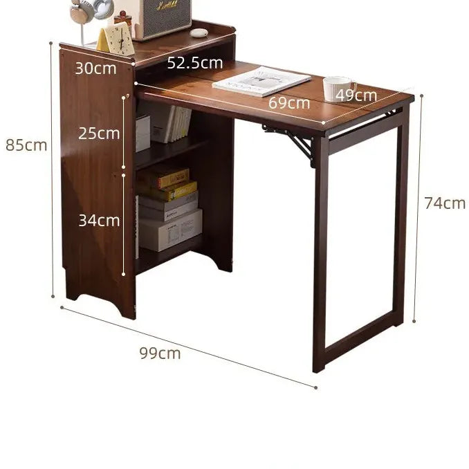 Bureau pliable en bois avec étagère latérale