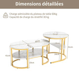 Table basse ronde en marbre blanc et fer doré
