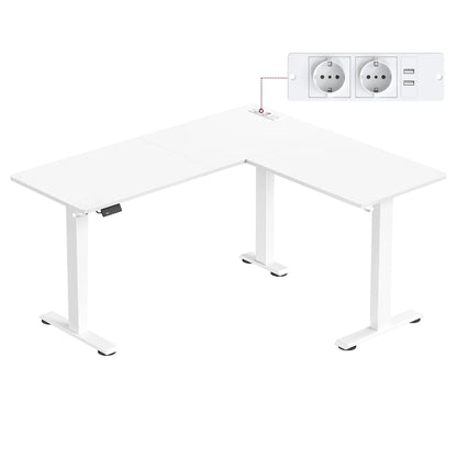 Bureau d'angle assis debout avec prise intégrée 140 x 160 cm