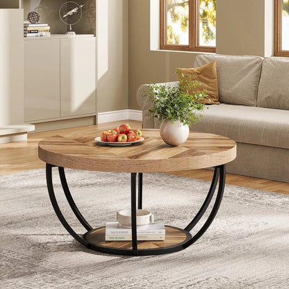 Table basse ronde bois et metal noir