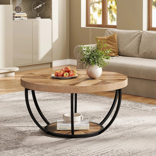 Table basse ronde bois et metal noir