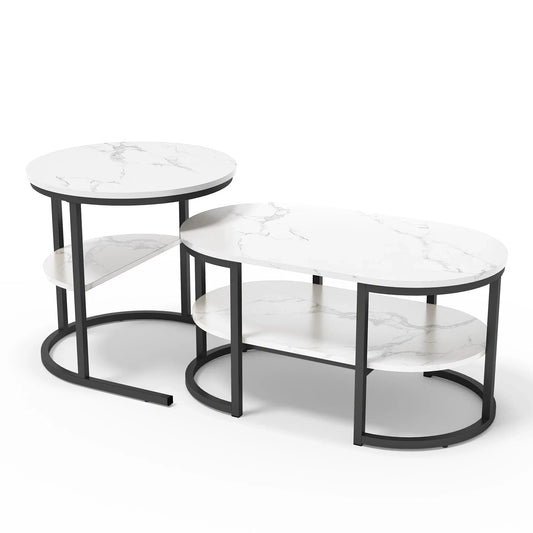 Table basse ronde en marbre blanc et fer doré