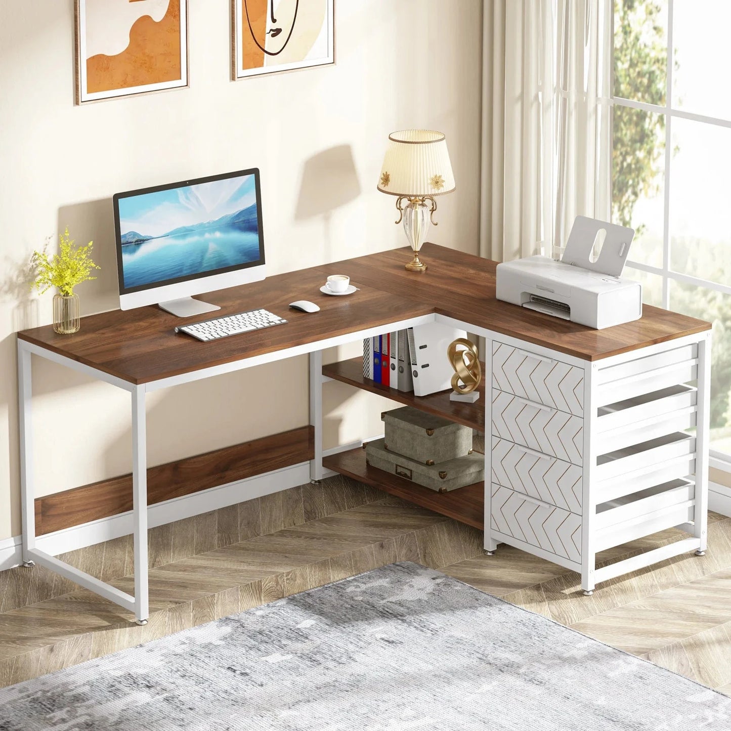 Bureau noir et bois avec rangement