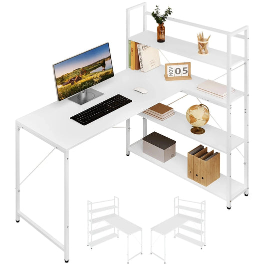 Bureau blanc équipé d'une étagère