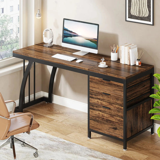 Bureau bois et metal noir
