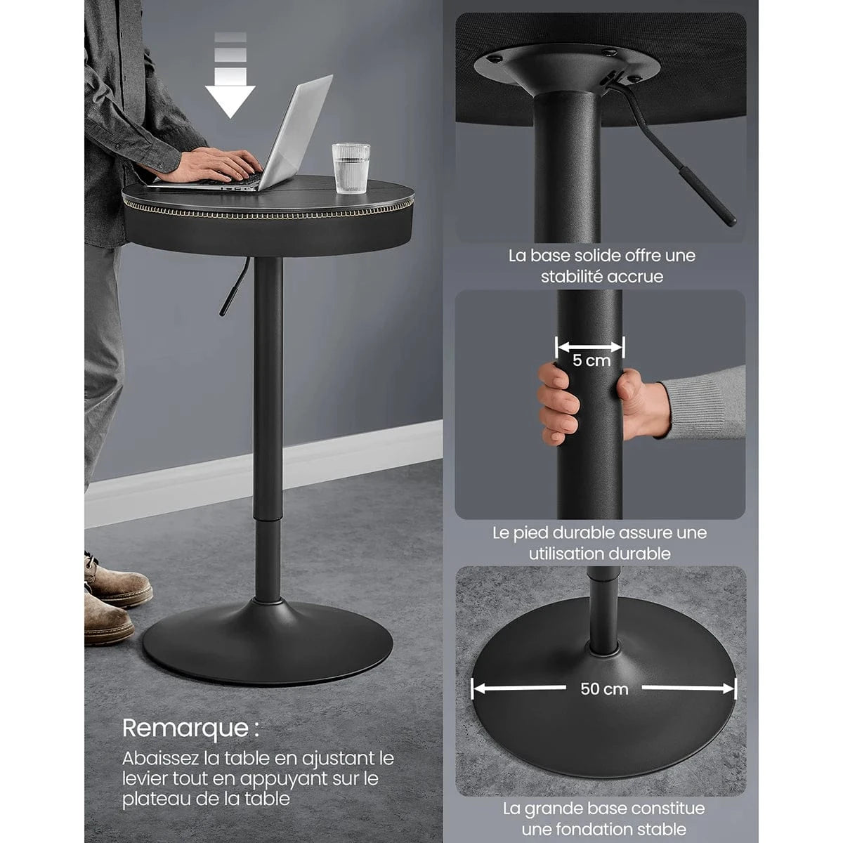 Table ronde haute aspect cuir