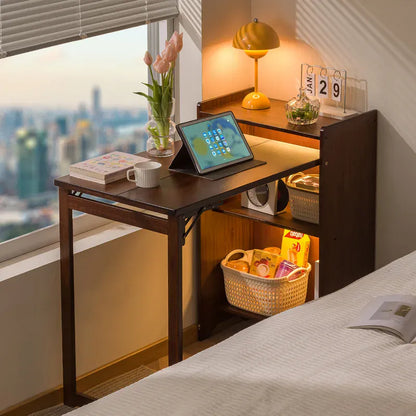 Bureau pliable en bois avec étagère latérale