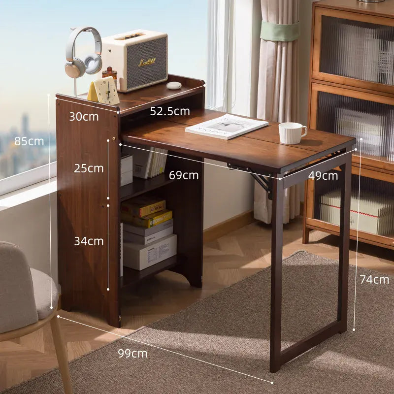 Bureau pliable en bois avec étagère latérale