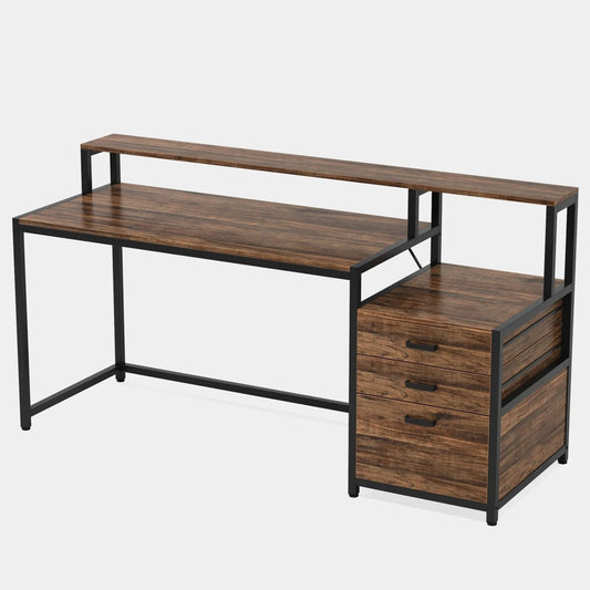 Bureau bois et metal avec rangements