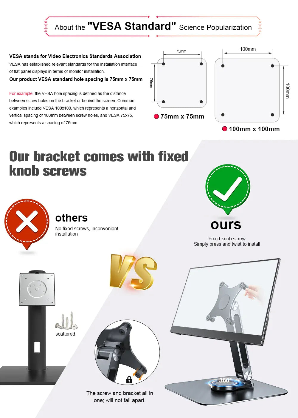 Support écran portable rotation 360° aluminium