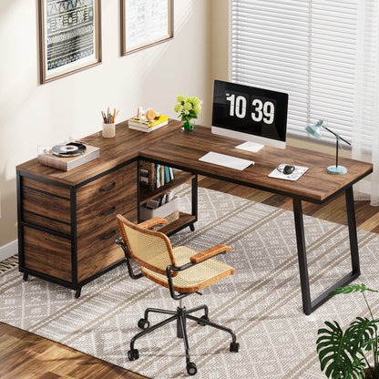 Bureau d'angle en bois avec rangement