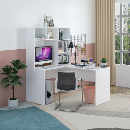 Bureau angle blanc avec etagere