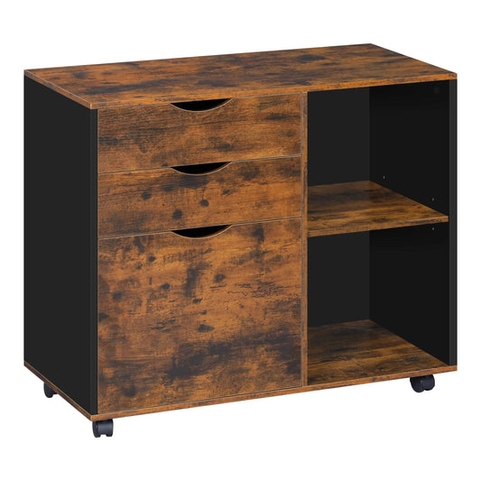 Caisson bureau à roulette en bois rustique