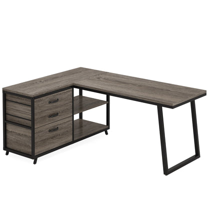 Bureau d'angle en bois avec rangement