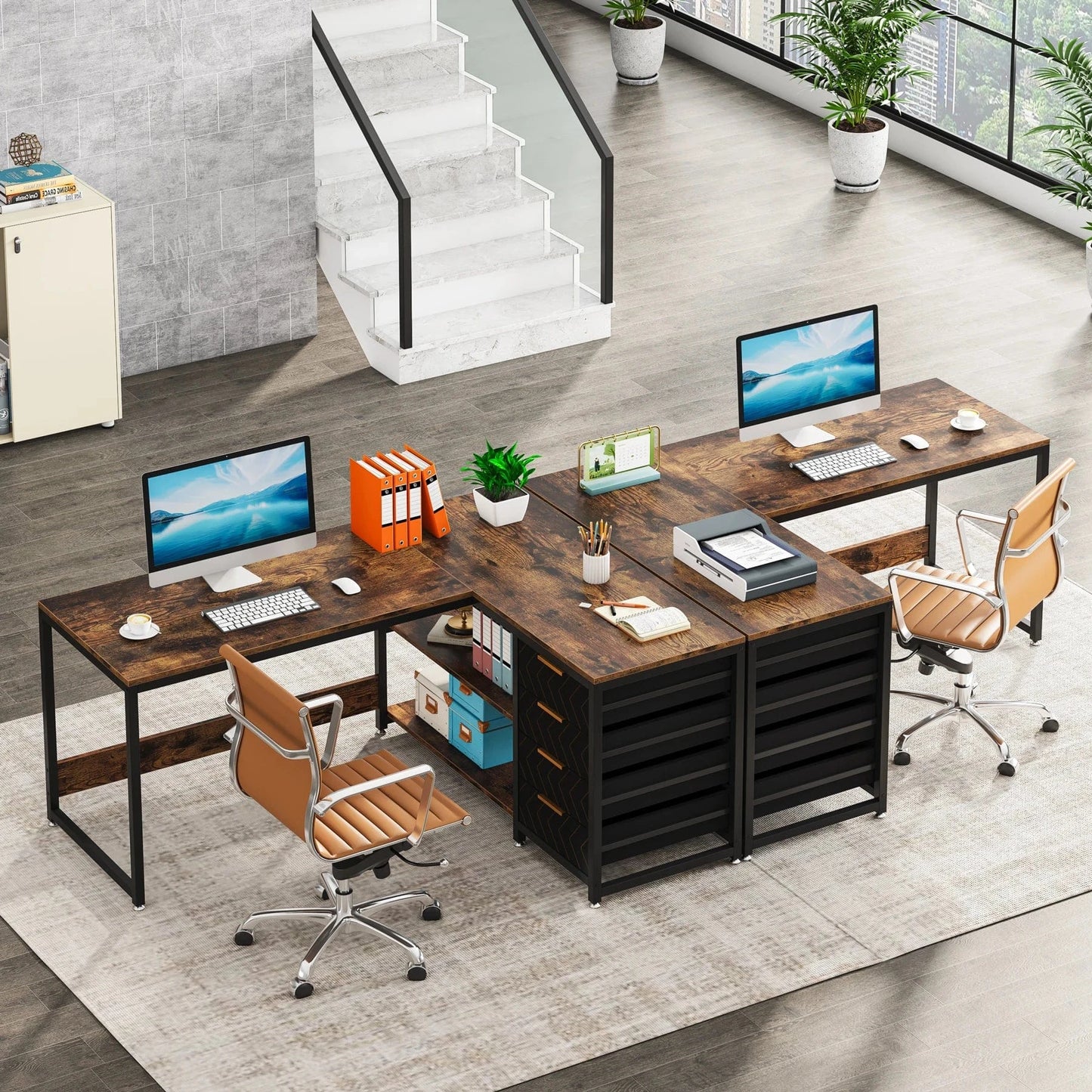 Bureau noir et bois avec rangement