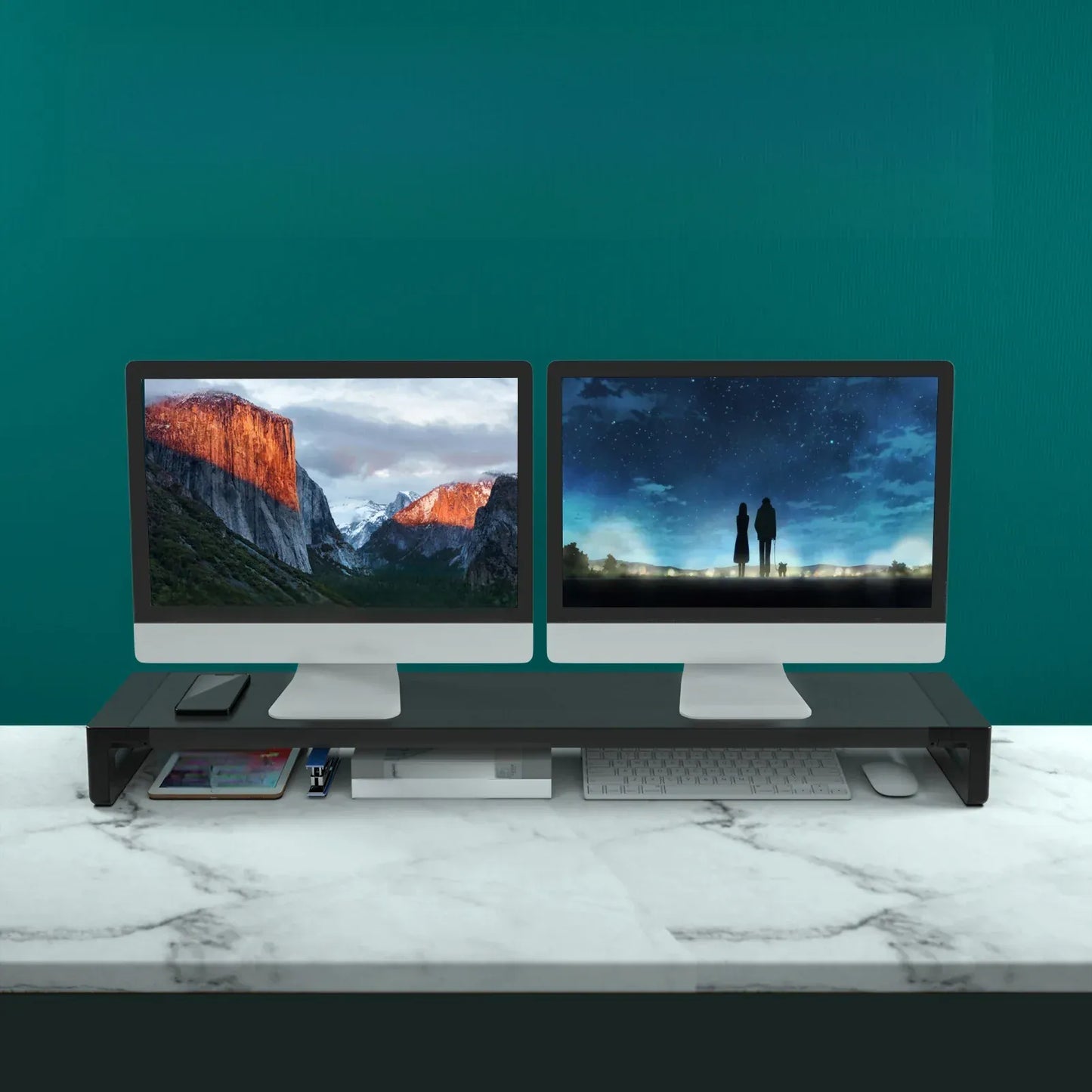 Rehausseur double écran PC 110 cm avec rangement