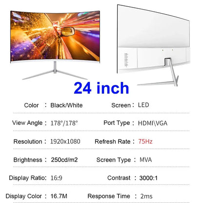 Écran PC 24 pouces incurvé 75Hz Full HD