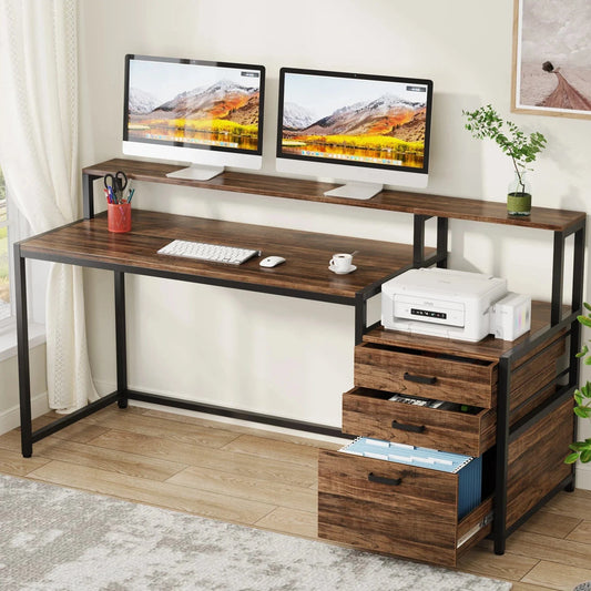 Bureau bois et metal avec rangements