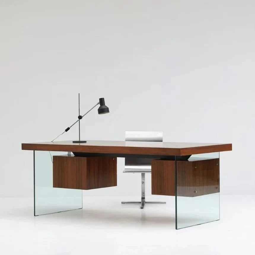 Bureau design en verre et bois