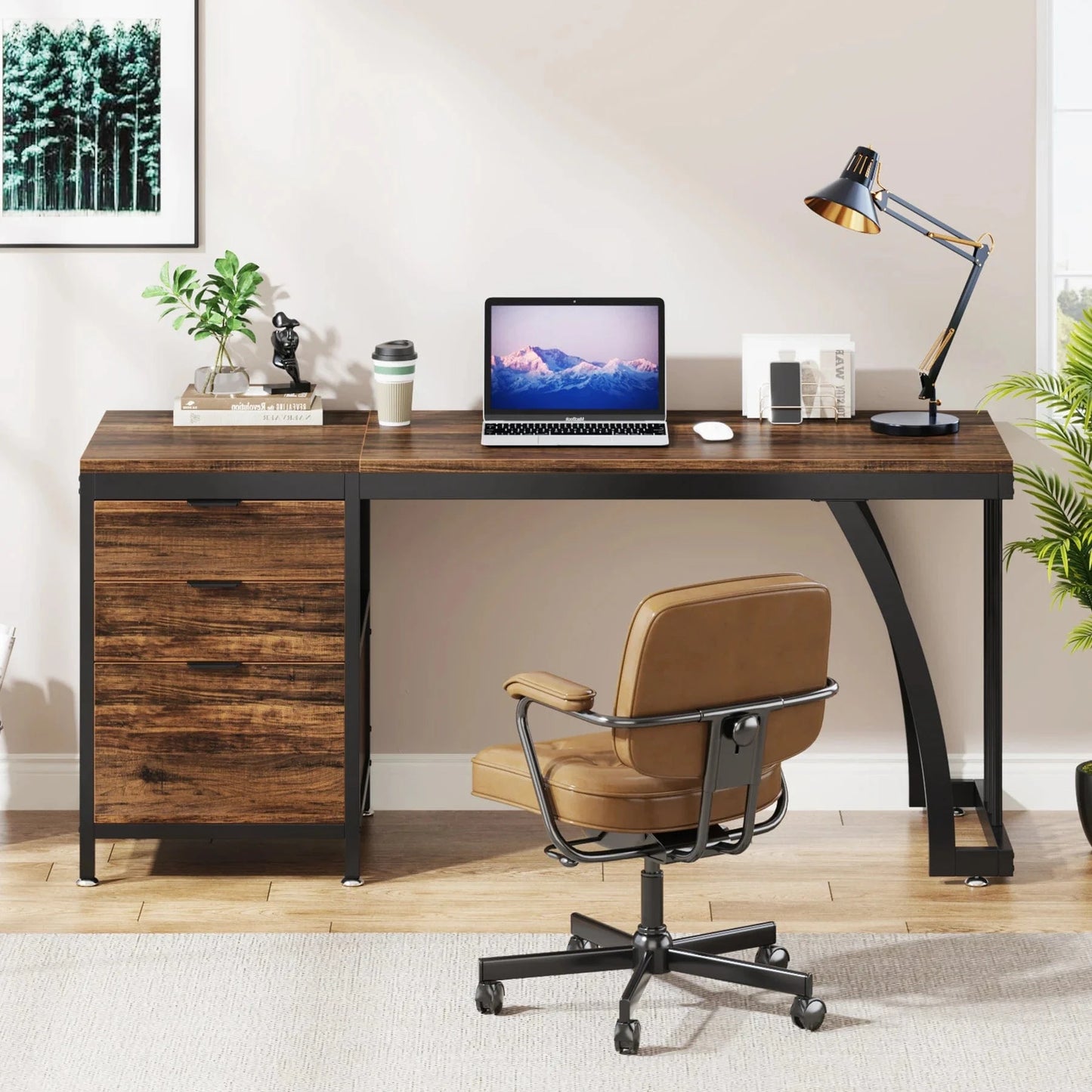 Bureau bois et metal noir