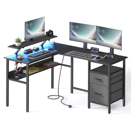 Bureau d'angle noir avec rangement