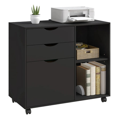Caisson bureau à roulette en bois rustique