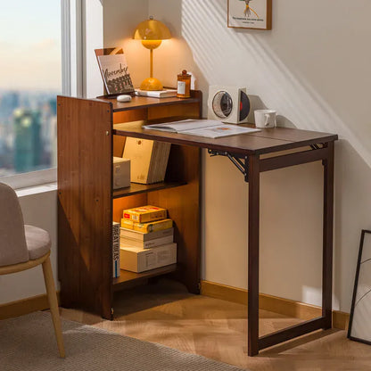 Bureau pliable en bois avec étagère latérale