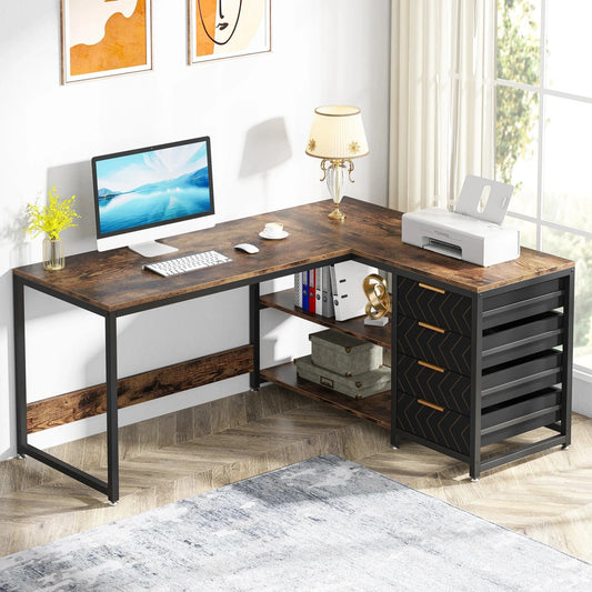 Bureau noir et bois avec rangement