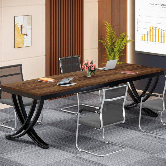 Grande table de réunion bois et métal