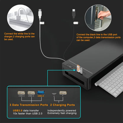 Rehausseur écran pliable avec tiroir et port USB