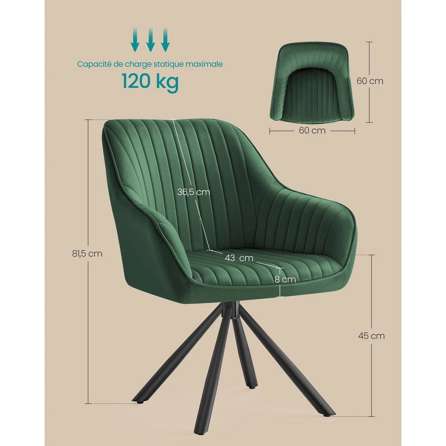 Siège de réunion à pivot en velours