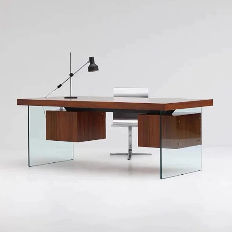 Bureau design en verre et bois
