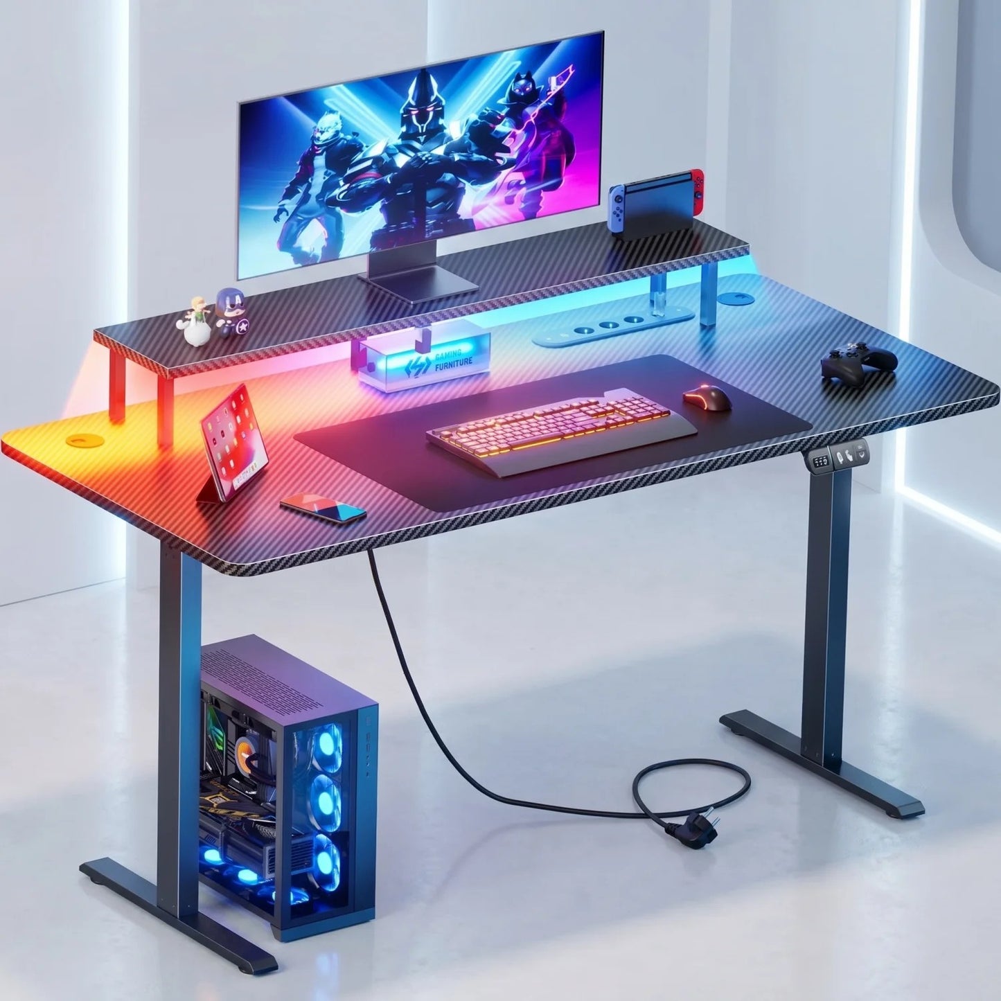 Bureau assis debout gaming installé en poste complet