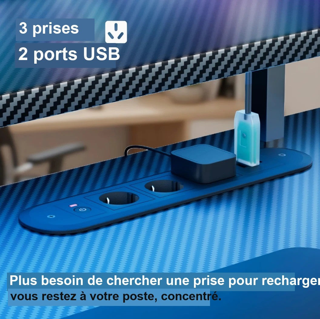 Bloc de 3 prises et 2 ports USB intégré au bureau