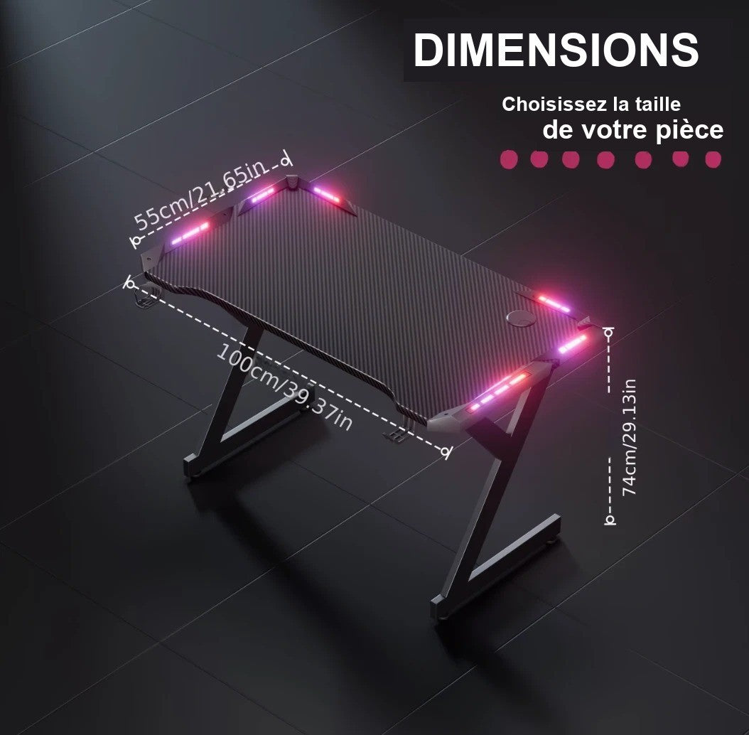 Dimensions du bureau gamer 100 x 55 x 74 centimètres