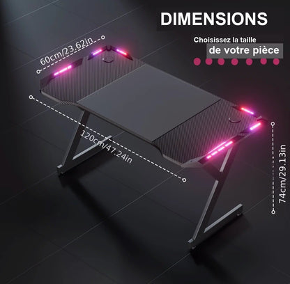 Dimensions du bureau gamer 120 x 60 x 74 centimètres