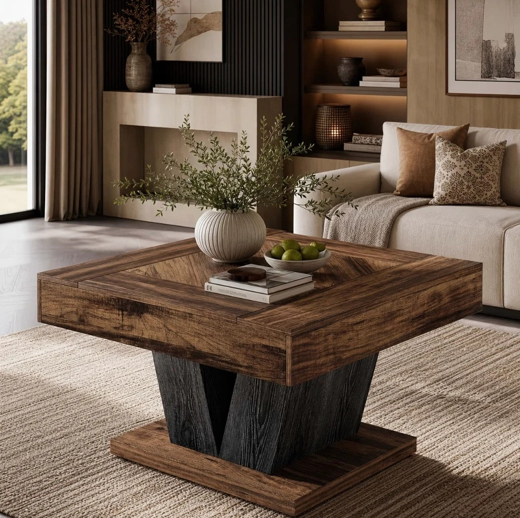Table basse carrée design angulaire en ambiance