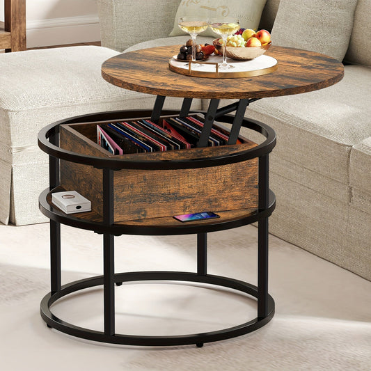 Table basse ronde en bois et metal