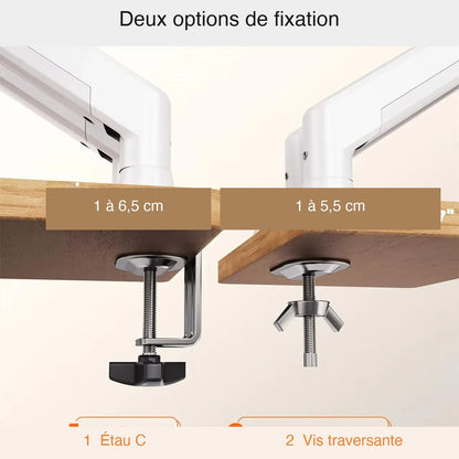 Bras double écran PC deux options de fixation étau C ou vis traversante