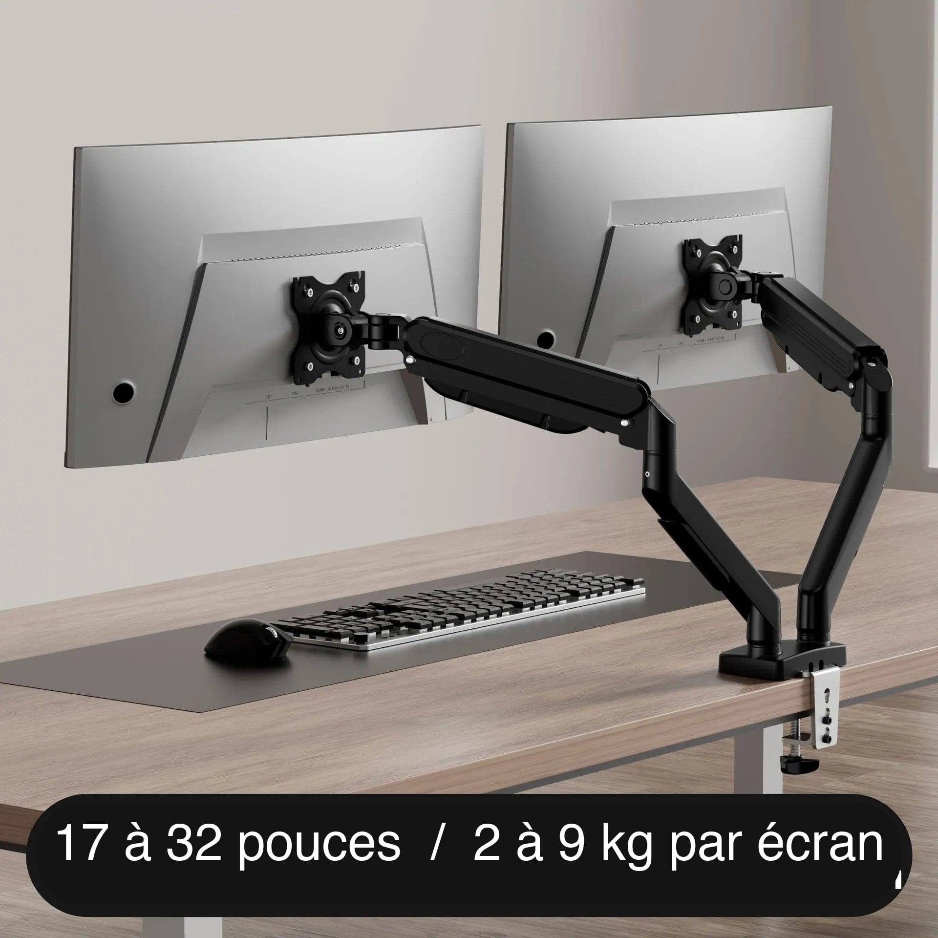 Bras articulé double écran PC pour 2 moniteurs 17 à 32 pouces et 2 à 9 kg