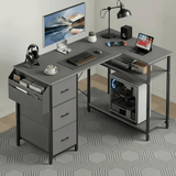 Bureau d'angle avec étagère et tiroirs intégrés 120x78 cm
