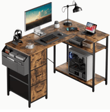 Bureau d'angle avec étagère et tiroirs intégrés 120x78 cm