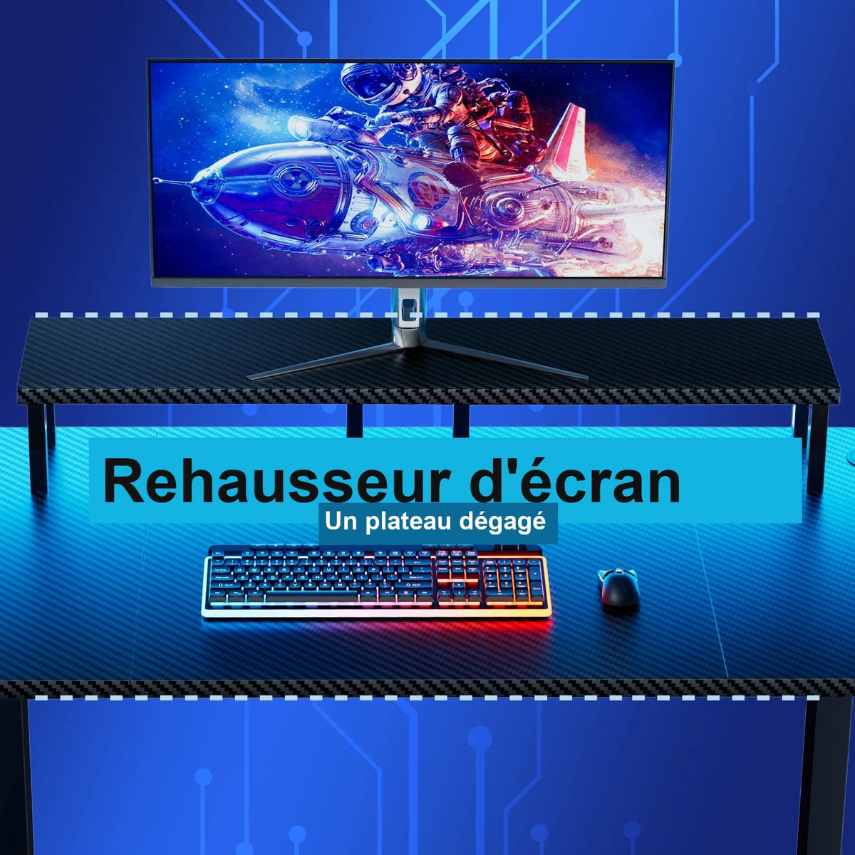 Rehausseur d'écran et plateau fibre de carbone
