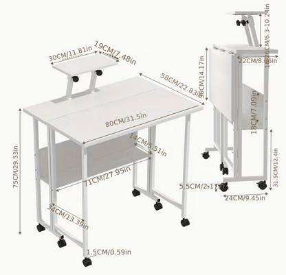 Schéma dimensions bureau petit espace pliable 80 x 58 x 75 cm