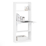 Bureau escamotable blanc avec étagères, plateau 64 x 58 cm