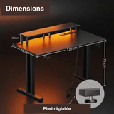 Bureau gamer carbone avec prises électriques USB et étagère écran
