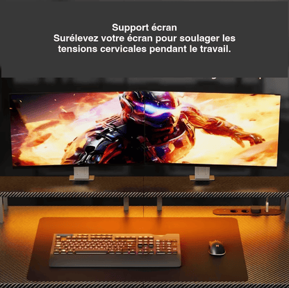 Bureau gamer avec étagère écran surélevée pour soulager les cervicales